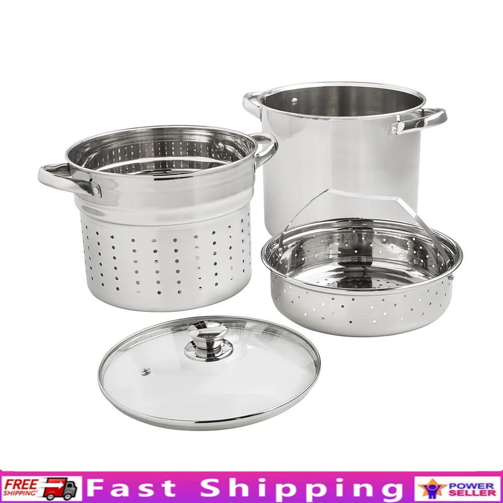 4-Piece Stainless Steel Cooker Multipot Set 8 Qt Multi-Cooker with Stock Pot Steamer Basket Colander Glass Lid Induction
4-Piece Stainless Steel Cooker Multipot Set 8 Qt Multi-Cooker with Stock Pot Steamer Basket Colander Glass Lid Induction