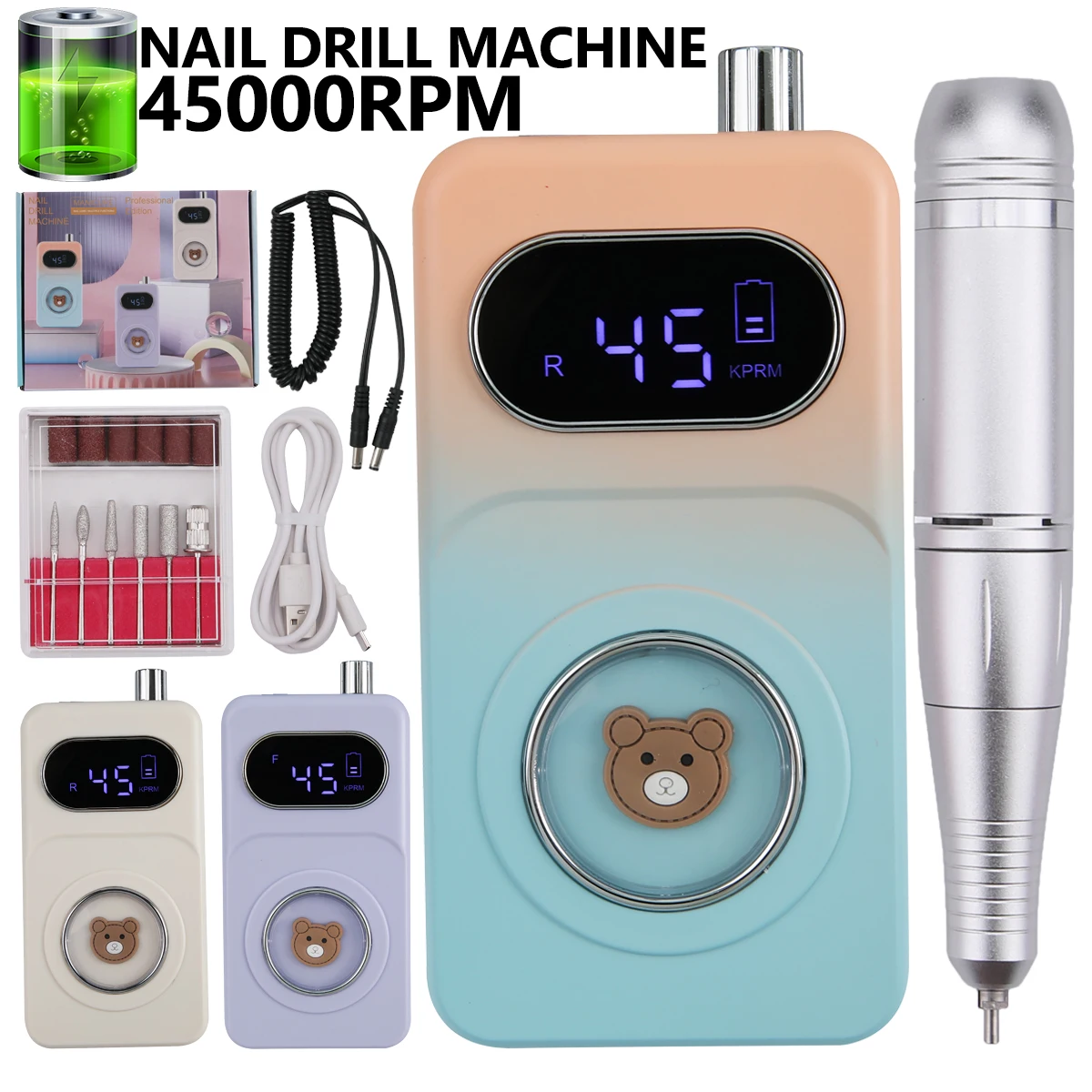 Portable Nail Drill Professional 45000 RPM, Rechargeable Electric Nail File Machine File for Manicure Salon Home
Portable Nail Drill Professional 45000 RPM, Rechargeable Electric Nail File Machine File for Manicure Salon Home