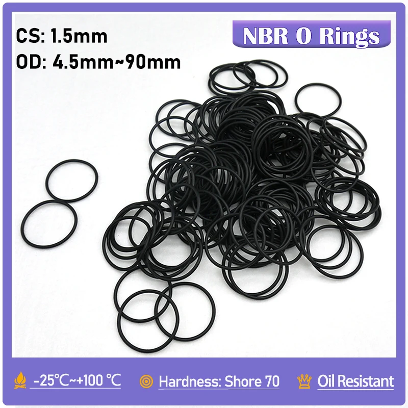 Black NBR O-ring thickness CS 1.5mm OD 4.5~90mm Nitrile Butadiene Rubber Oil High Temperature Resistant O Ring Sealing Gasket
Black NBR O-ring thickness CS 1.5mm OD 4.5~90mm Nitrile Butadiene Rubber Oil High Temperature Resistant O Ring Sealing Gasket