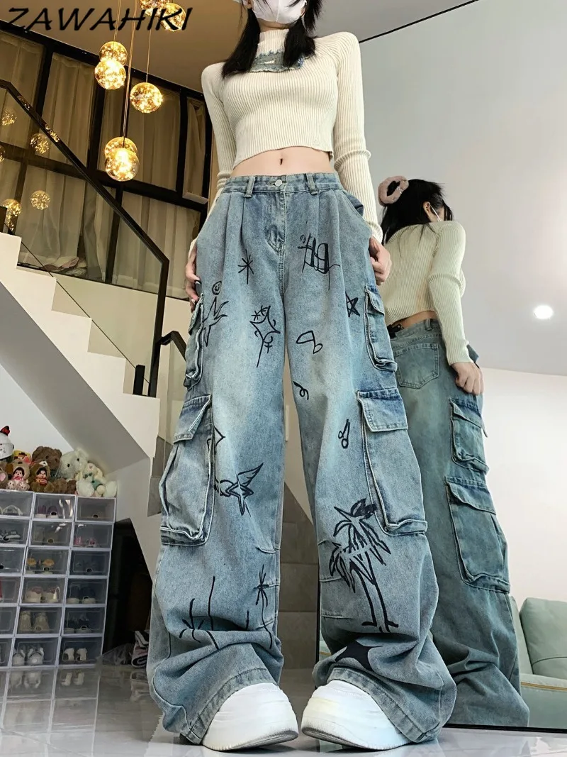 ZAWAHIKI Baggy Jeans Women Aerican Retro Y2K Aesthetic Fashion Graphic Print Spring Fall Loose Wide Leg Y2K High Waisted Jeans
ZAWAHIKI Baggy Jeans Women Aerican Retro Y2K Aesthetic Fashion Graphic Print Spring Fall Loose Wide Leg Y2K High Waisted Jeans