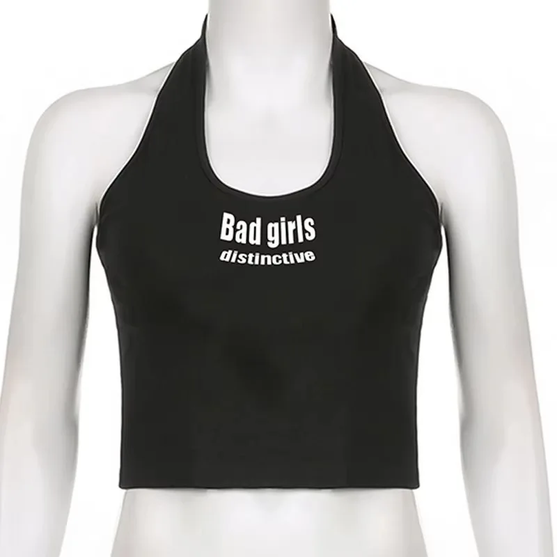Y2K summer retro spicy girl letter print sleeveless hanging neck with dark punk style slim fit sports vest for women
Y2K summer retro spicy girl letter print sleeveless hanging neck with dark punk style slim fit sports vest for women