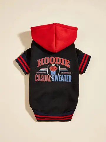Pet clothes dog dog cat with hat jacket warm and comfortable clothes with bear letter pattern black and red new one