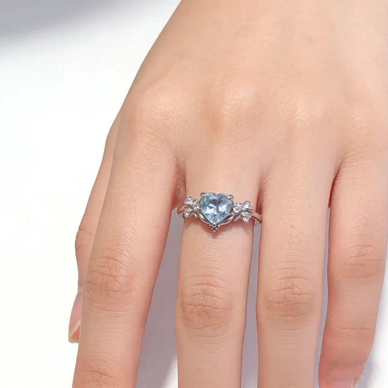 Natural Aquamarine 6mm Heart Ring with CZ Accents S925 Sterling Silver Adjustable Band Romantic Jewelry Gift
Natural Aquamarine 6mm Heart Ring with CZ Accents S925 Sterling Silver Adjustable Band Romantic Jewelry Gift