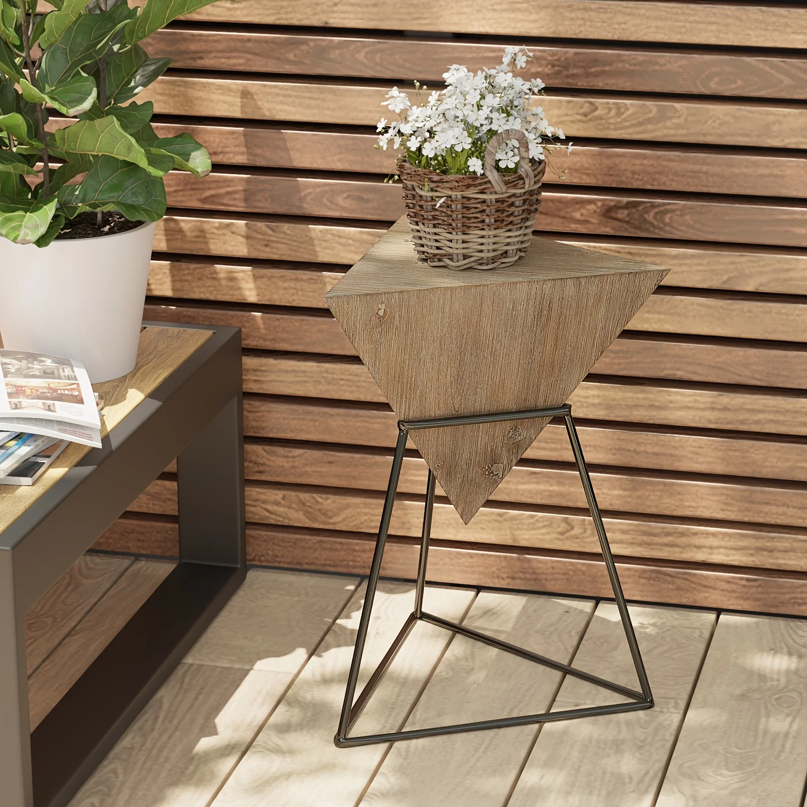 Farmhouse Modern Geometric End Table with Wooden Top And Metal Base, Unique Pyramid Side Table
Farmhouse Modern Geometric End Table with Wooden Top And Metal Base, Unique Pyramid Side Table