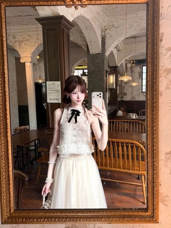 Summer New Sweet Elegant High Waist Mesh Long Skirt And Knot Top Women's Fashion Set Two-Piece Outfit High Waist
Summer New Sweet Elegant High Waist Mesh Long Skirt And Knot Top Women's Fashion Set Two-Piece Outfit High Waist