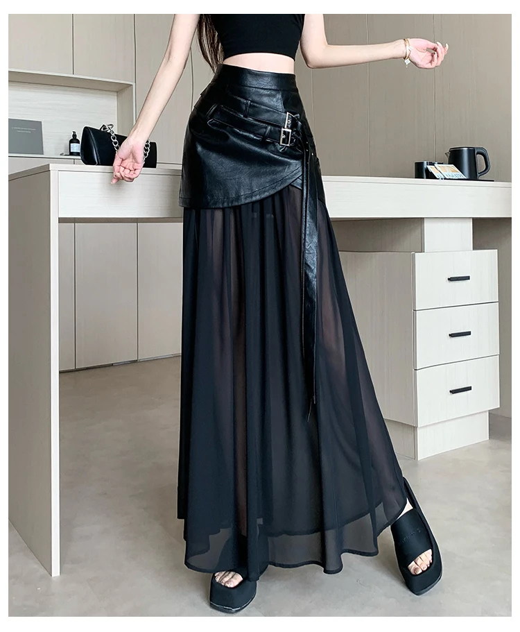 Women's Black Mesh Spliced Leather Skirt 90s Y2k Korean Pleated Fishtail Long High-Waisted A-Line Skirt 2025 Summer New Skirt
Women's Black Mesh Spliced Leather Skirt 90s Y2k Korean Pleated Fishtail Long High-Waisted A-Line Skirt 2025 Summer New Skirt