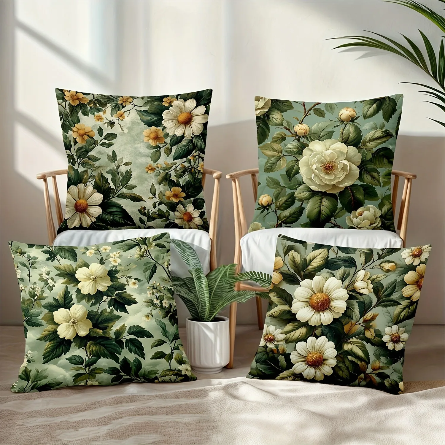 4Pcs Rustic Vintage Floral Pillow Covers Light Green Base White Soft Yellow Blooms Leaves Fresh Elegant Design Zipper Machine
4Pcs Rustic Vintage Floral Pillow Covers Light Green Base White Soft Yellow Blooms Leaves Fresh Elegant Design Zipper Machine