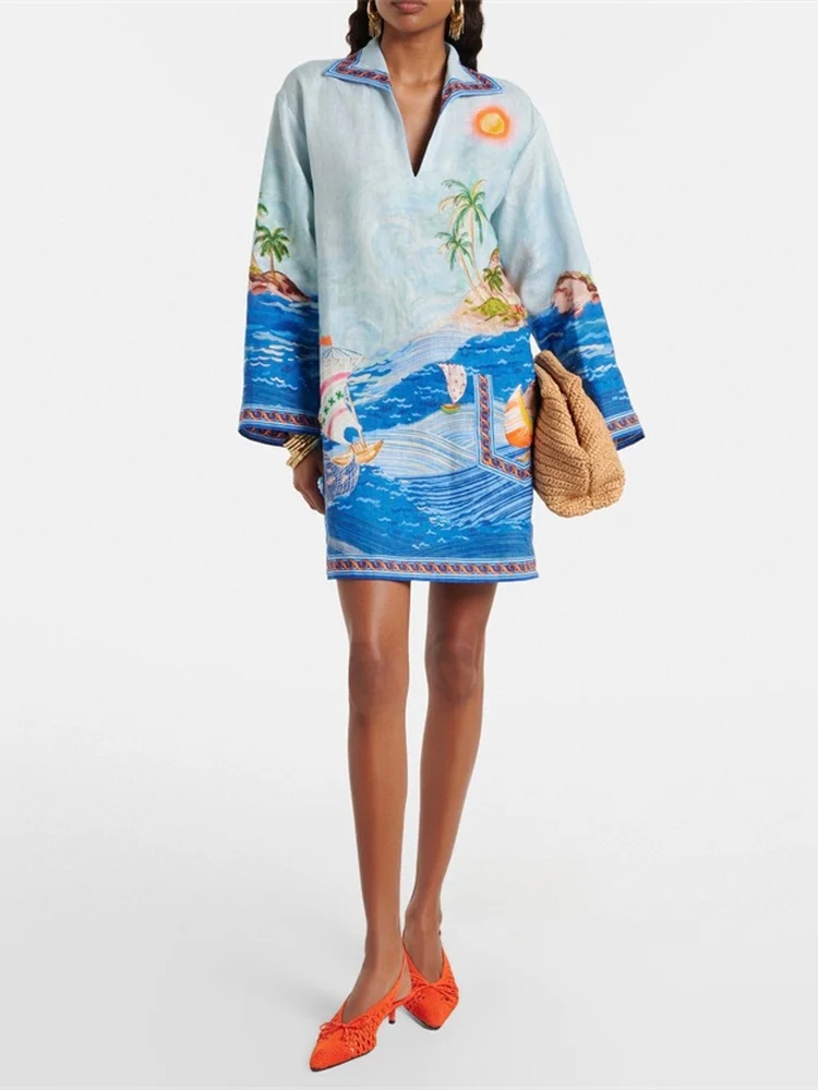 Susan Linen Short Straight V-neck Long Sleeve Ocean Print Dress Casual Style Moisture Wicking Cool Feeling Women's Shirt
Susan Linen Short Straight V-neck Long Sleeve Ocean Print Dress Casual Style Moisture Wicking Cool Feeling Women's Shirt