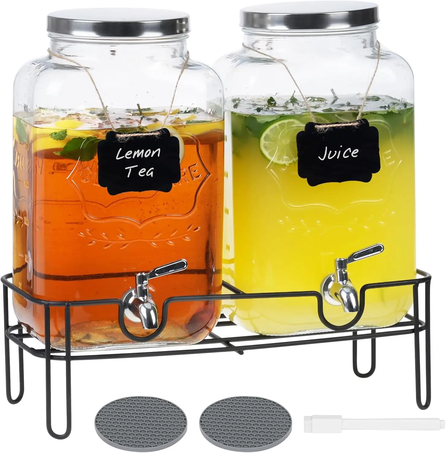 2 Gallon Glass Drinks Dispenser for Parties, 2 Pack Beverage Dispenser with Stand for Juice and Iced Tea, Water Jug for Lemonade
2 Gallon Glass Drinks Dispenser for Parties, 2 Pack Beverage Dispenser with Stand for Juice and Iced Tea, Water Jug for Lemonade