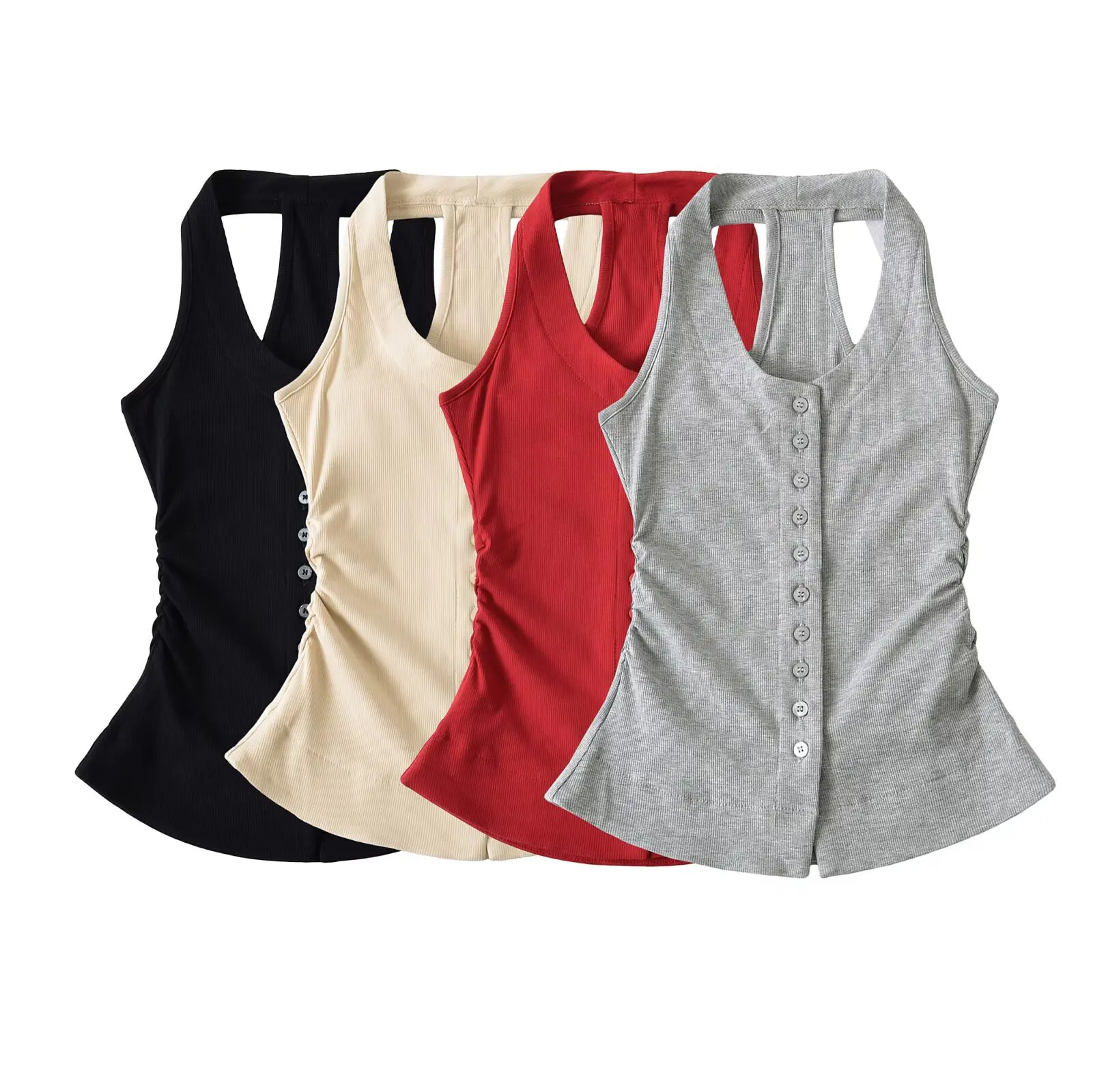 Летняя облегающая майка, дышащая майка без рукавов, новая майка на одной пуговице, уличная одежда для девочек, жилет для женщин 
Летняя облегающая майка, дышащая майка без рукавов, новая майка на одной пуговице, уличная одежда для девочек, жилет для женщин