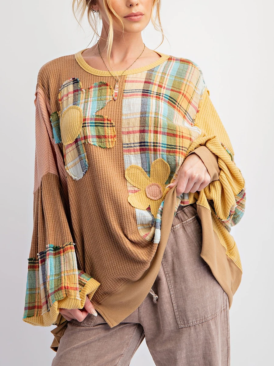 Women Loose Sweatshirts Flower Patch Plaid Print Round Neck Long Sleeve Pullovers Fall Winter Casual Tops Oversize Loose Hoodies
Women Loose Sweatshirts Flower Patch Plaid Print Round Neck Long Sleeve Pullovers Fall Winter Casual Tops Oversize Loose Hoodies