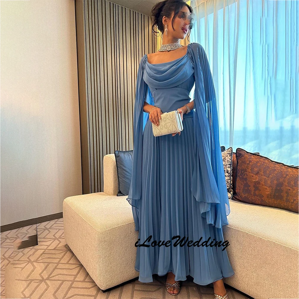 Customized Charming Blue Arabic Dubai Boat Neck Chiffon Runched Evening Party Wedding Dresses 2025 Ruffles Cap Sleeves Bridal
Customized Charming Blue Arabic Dubai Boat Neck Chiffon Runched Evening Party Wedding Dresses 2025 Ruffles Cap Sleeves Bridal