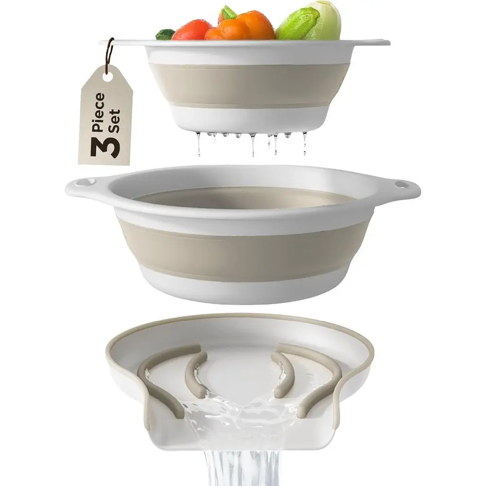 2-Piece Collapsible Strainers Set with Sink Base for Pasta and Vegetables, 4-5 Quart, White and Beige
2-Piece Collapsible Strainers Set with Sink Base for Pasta and Vegetables, 4-5 Quart, White and Beige