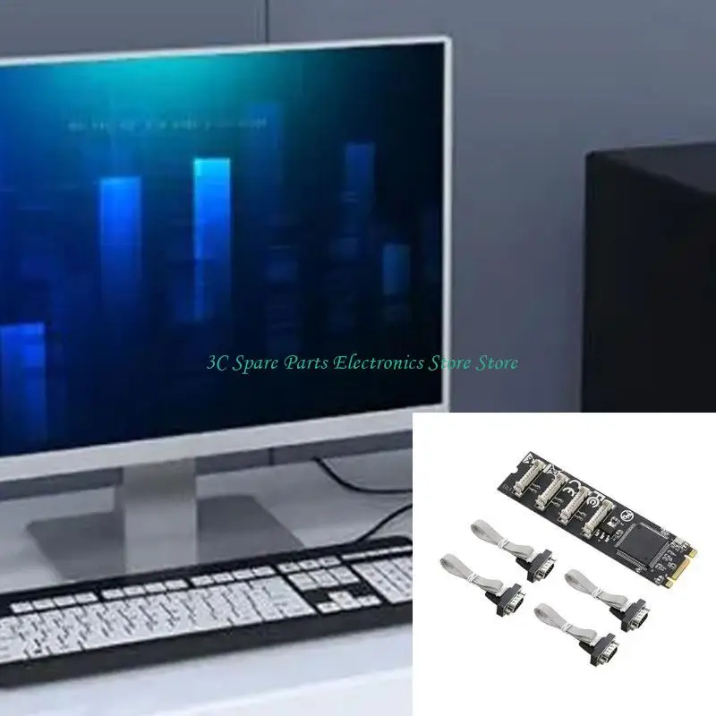 SZ M.2 Expansion Card 4 Port Serial RS232 M.2 Controller Card for Desktop PC