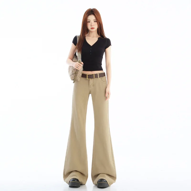 Khaki Flared Jeans For Women 2026 Autumn Retro Low Waist Slim Fit Bell Bottom Pants
Khaki Flared Jeans For Women 2026 Autumn Retro Low Waist Slim Fit Bell Bottom Pants