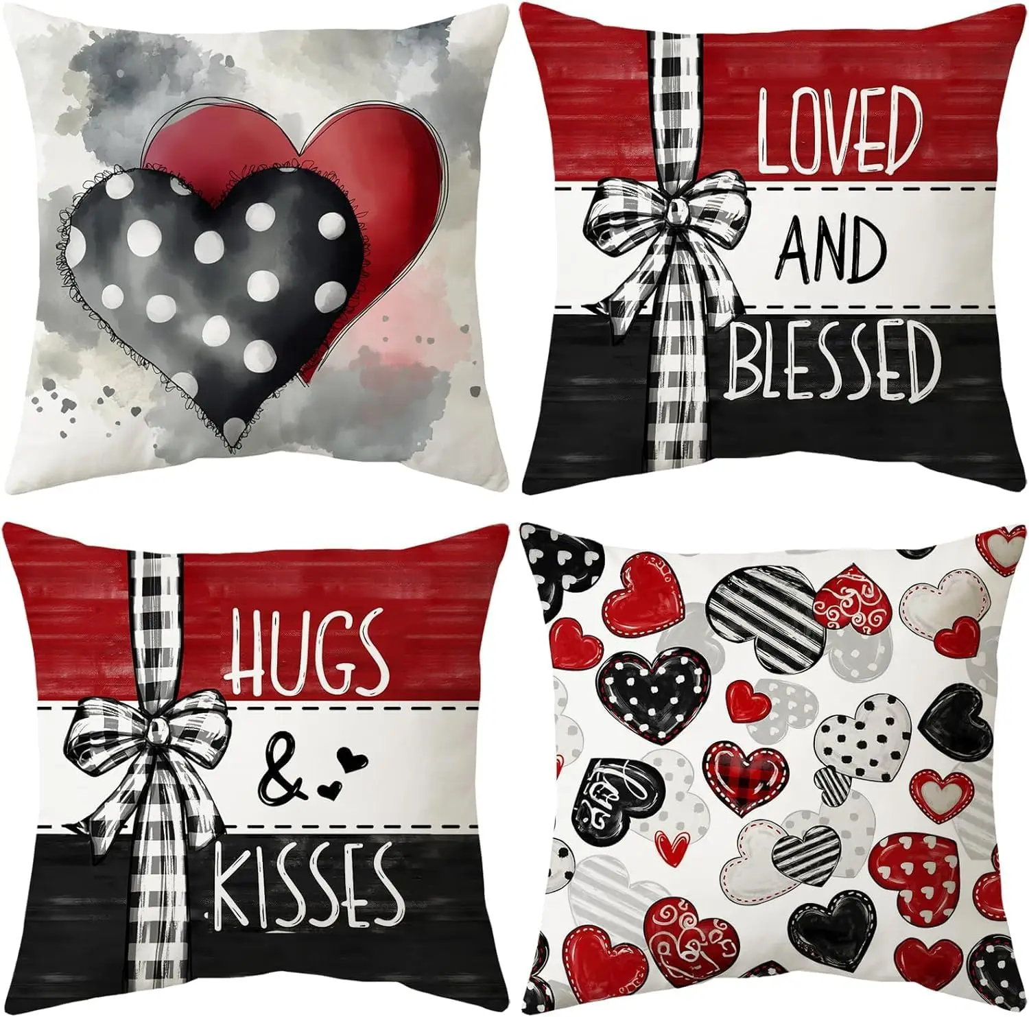Valentine's Day Pillow Covers 18x18 Set of 4, Hugs and Kisses Decor Throw Pillow Cases for Sofa Couch
Valentine's Day Pillow Covers 18x18 Set of 4, Hugs and Kisses Decor Throw Pillow Cases for Sofa Couch