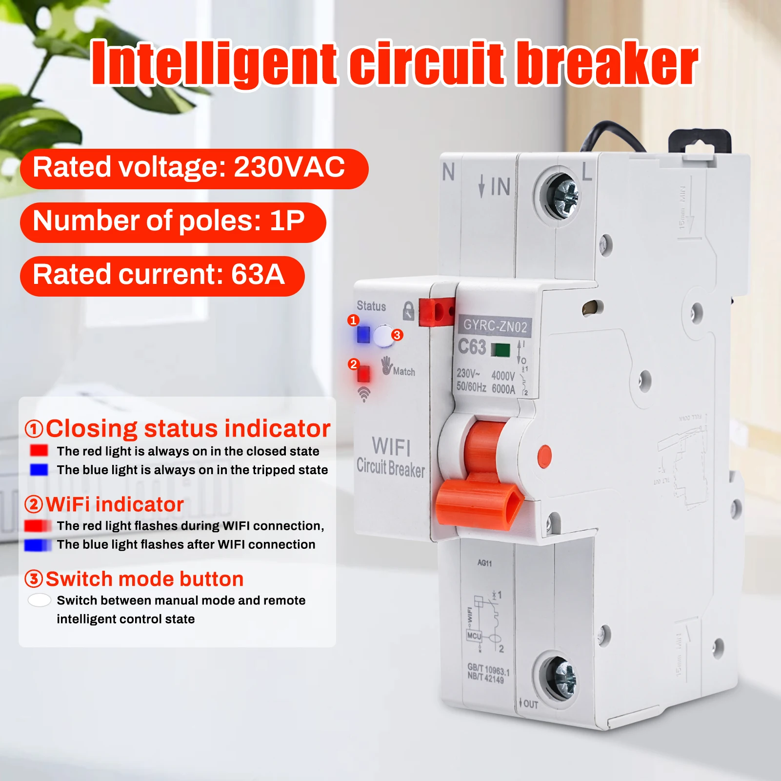 TUYA 1P 63A WiFi Smart Circuit Breaker Over Under Voltage Overload Protector Timer Switch Overvoltage Undervoltage Protector
TUYA 1P 63A WiFi Smart Circuit Breaker Over Under Voltage Overload Protector Timer Switch Overvoltage Undervoltage Protector