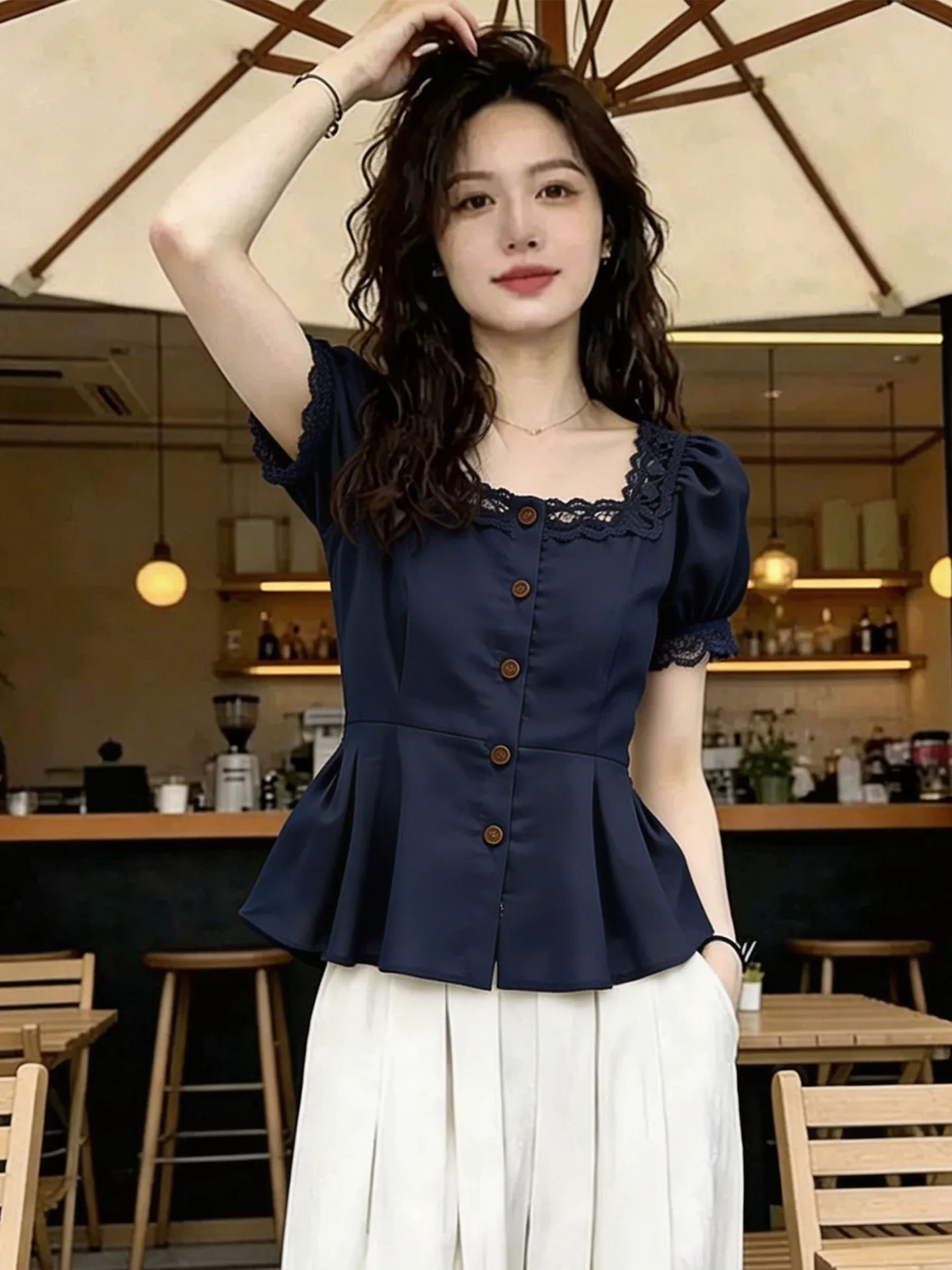 Retro Bubble Sleeve Waist-Cinching Shirt Women's Stylish Button-Up Lace Trim Top Commute Style Short Sleeve Polyester Fiber
Retro Bubble Sleeve Waist-Cinching Shirt Women's Stylish Button-Up Lace Trim Top Commute Style Short Sleeve Polyester Fiber