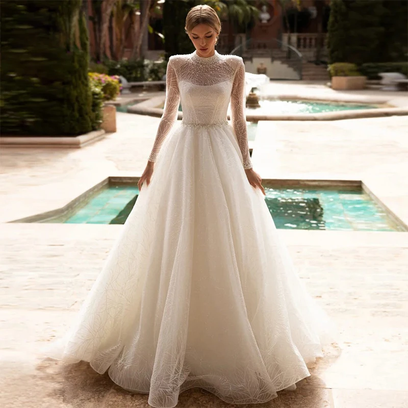 High Quality Wedding Dress fully bead with Sequins A-LINE BallGown Fullsleeve high-neck customized Bride Button Vestido de novia
High Quality Wedding Dress fully bead with Sequins A-LINE BallGown Fullsleeve high-neck customized Bride Button Vestido de novia