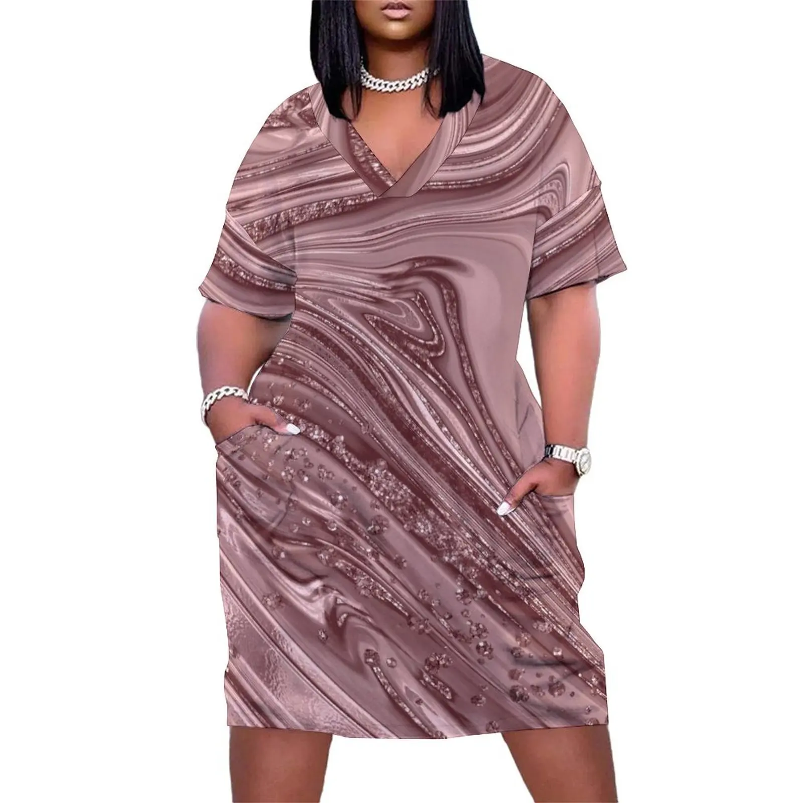 Rose Gold Liquid Metal with Sparkle Texture Loose Pocket Dress evening dresses luxury 2025 Clothing
Rose Gold Liquid Metal with Sparkle Texture Loose Pocket Dress evening dresses luxury 2025 Clothing