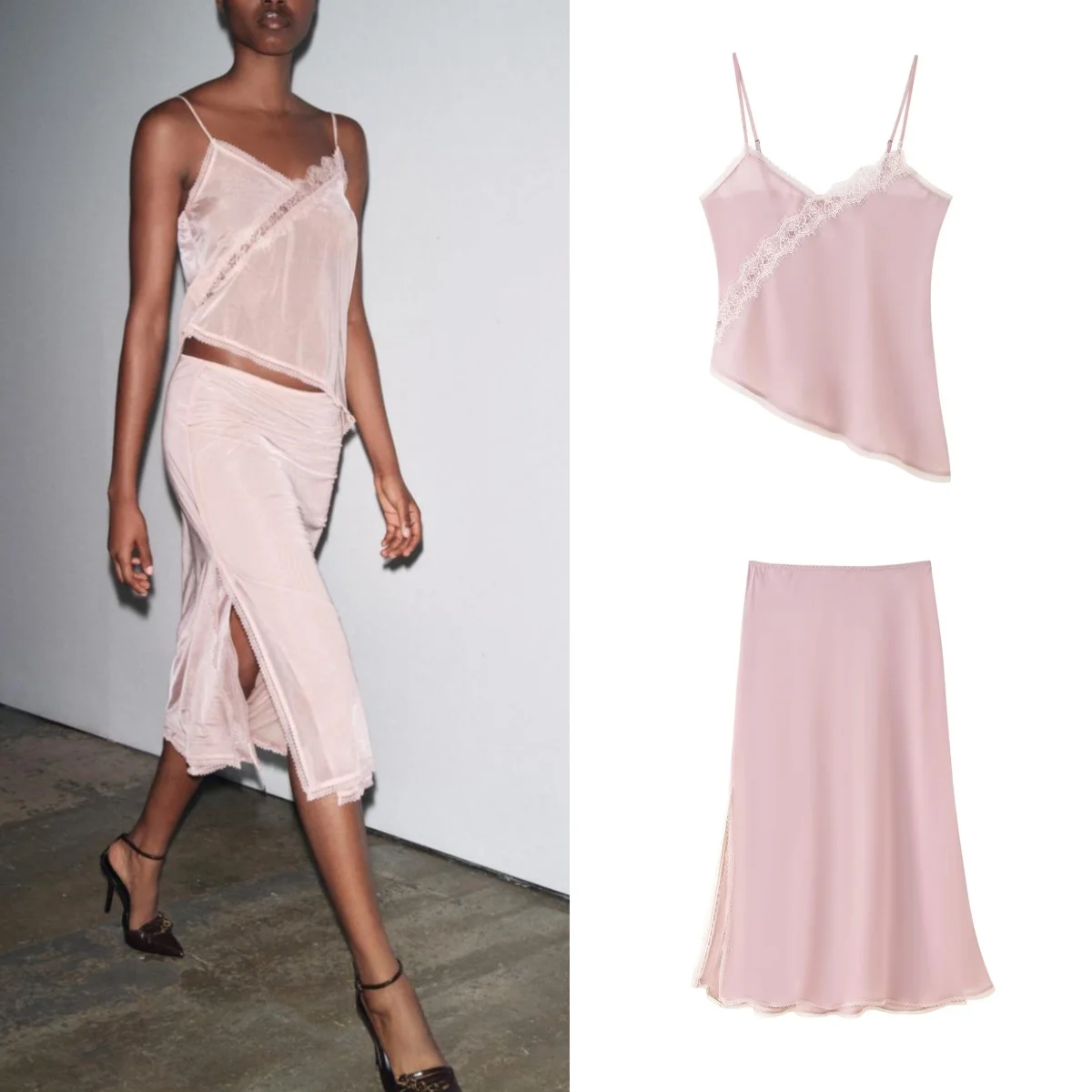Lace Splice Organza Strap Top mid Waist Slit Midi Skirt Two Piece Set Short Style Casual Fashion Autumn Season All Occasions
Lace Splice Organza Strap Top mid Waist Slit Midi Skirt Two Piece Set Short Style Casual Fashion Autumn Season All Occasions