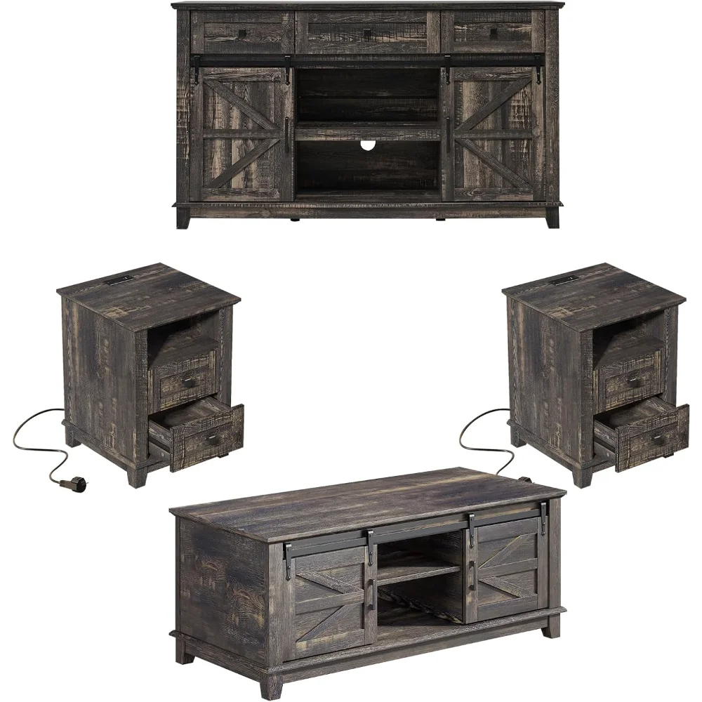 4 Pieces Farmhouse Living Room Table Sets - Includes 59" Sliding Barn Door TV Stand for 65 in TV, Rustic Coffee Table with Stora
4 Pieces Farmhouse Living Room Table Sets - Includes 59" Sliding Barn Door TV Stand for 65 in TV, Rustic Coffee Table with Stora