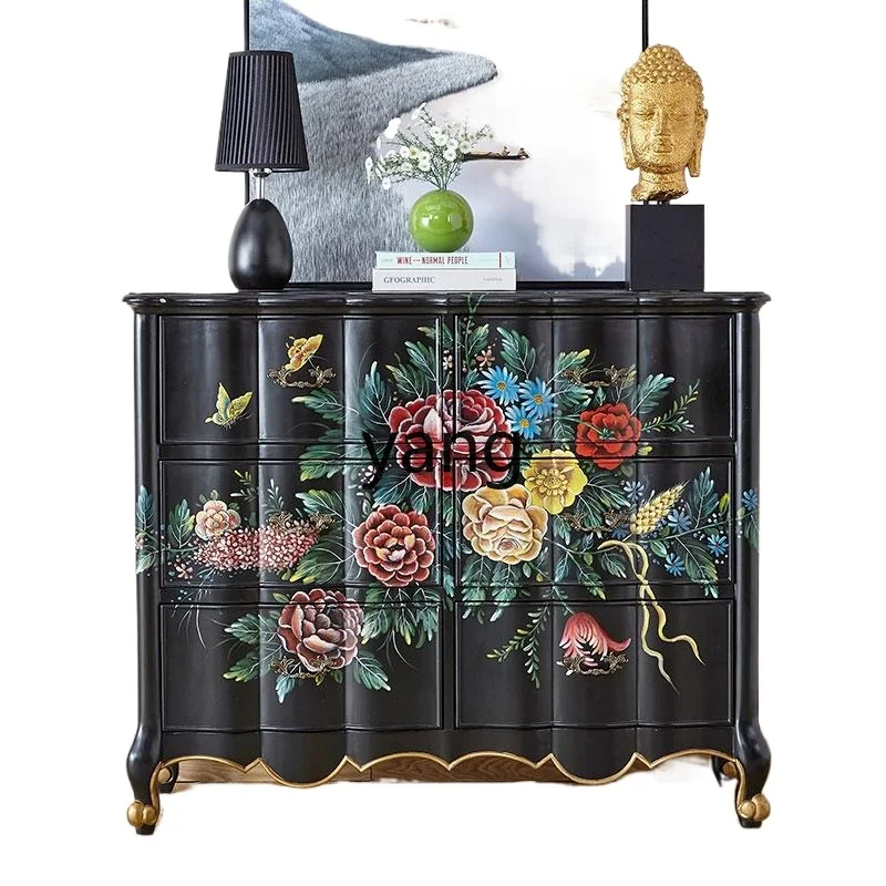 LH new Chinese black painted peony entrance solid wood entrance foyer cabinet
LH new Chinese black painted peony entrance solid wood entrance foyer cabinet