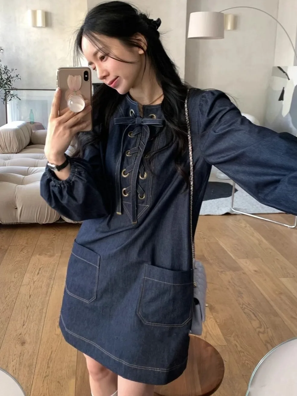 Spring Chic Loose Lantern Sve Denim Dr Women's Cross Tie Banded Line Dr Casual Comfortable Long Sve Dr
Spring Chic Loose Lantern Sve Denim Dr Women's Cross Tie Banded Line Dr Casual Comfortable Long Sve Dr
