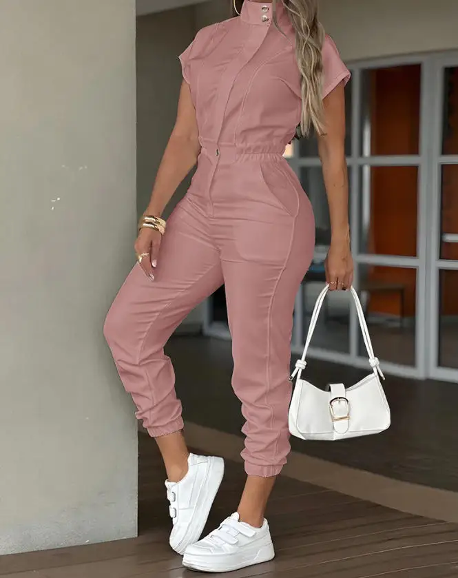 Women's Jumpsuit New Trend High Street Style Solid Stand Up Collar Zipper Front Waist Cinched Slim Fit Leg Binding Jumpsuit
Women's Jumpsuit New Trend High Street Style Solid Stand Up Collar Zipper Front Waist Cinched Slim Fit Leg Binding Jumpsuit