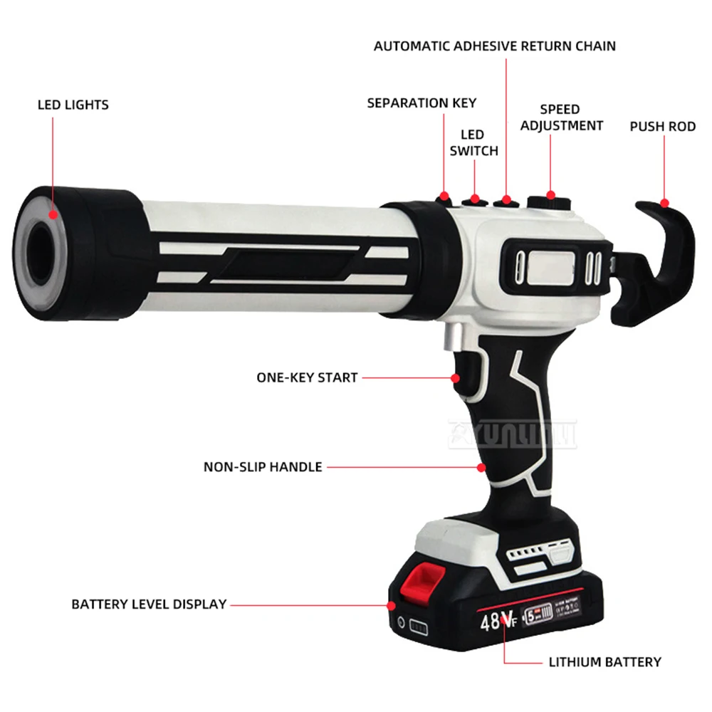 Cordless Lithium Caulk Gun – Electric Glue Gun / Sealant Applicator, Battery Powered with LED Light, for Filling / Caulking
Cordless Lithium Caulk Gun – Electric Glue Gun / Sealant Applicator, Battery Powered with LED Light, for Filling / Caulking