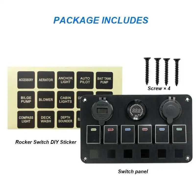 Automobile Repack Led Illuminated 12V 24V Marine Waterproof 6 Gang Switch Panel With USB Connector QC 3.0 Charger Voltm
Automobile Repack Led Illuminated 12V 24V Marine Waterproof 6 Gang Switch Panel With USB Connector QC 3.0 Charger Voltm