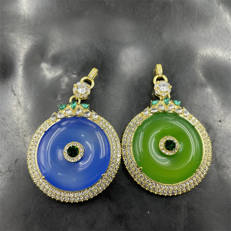 Affordable Jade Products New Inlaid Green Chalcedony Peace Pendant Blue agate peace pendant Jade pendant
Affordable Jade Products New Inlaid Green Chalcedony Peace Pendant Blue agate peace pendant Jade pendant
