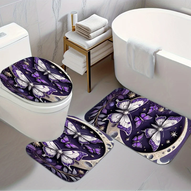 Набор для ванной Purple Butterfly: коврик, накладка на крышку унитаза и U-образный коврик из мягкого фланеля с нескользящей поверхностью для декора ванной комнаты
Набор для ванной Purple Butterfly: коврик, накладка на крышку унитаза и U-образный коврик из мягкого фланеля с нескользящей поверхностью для декора ванной комнаты