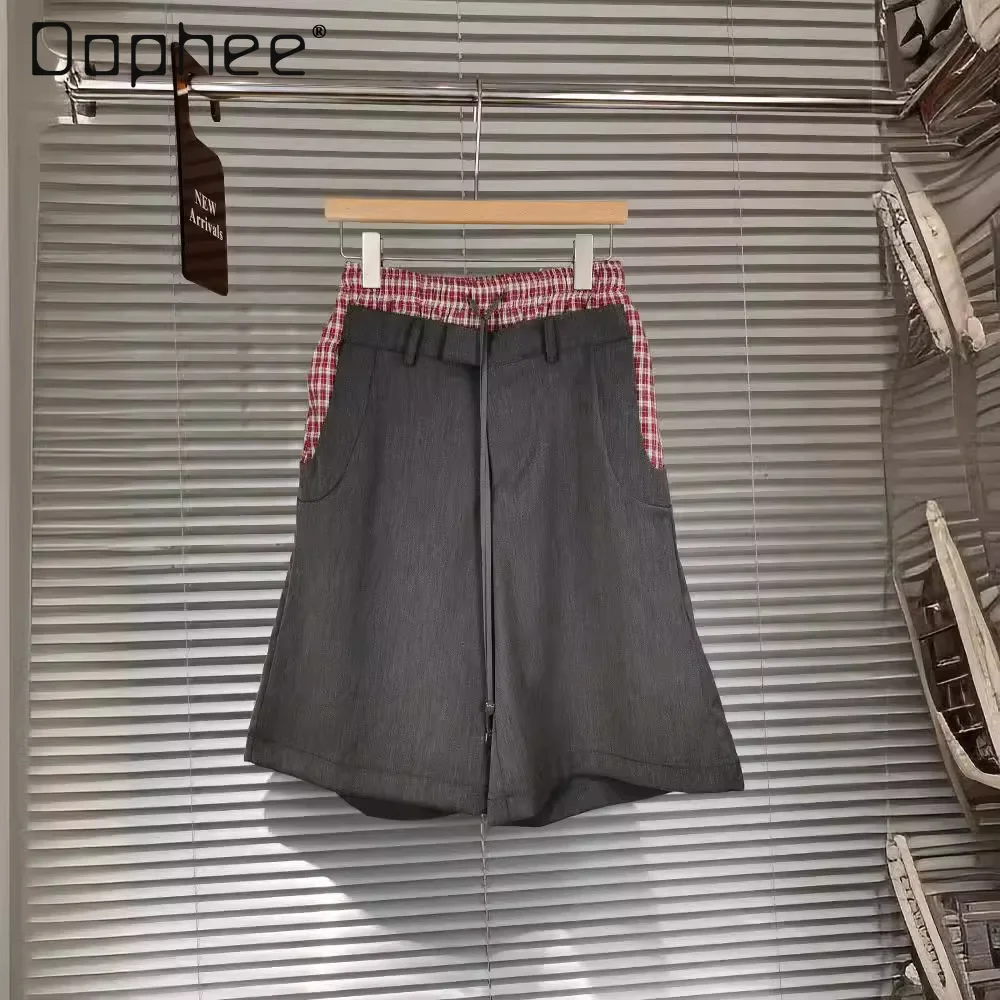 American Retro Plaid Patchwork Shorts Women Drawstring Wide Leg Fake Two Pieces Casual Knee Length Short Pants Korean Fashion
American Retro Plaid Patchwork Shorts Women Drawstring Wide Leg Fake Two Pieces Casual Knee Length Short Pants Korean Fashion