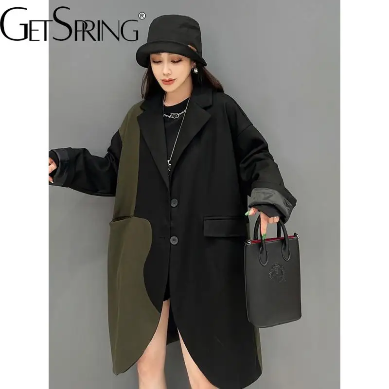 GetSpring Women Blazer Single Breasted Color Matching Ladies Black Blazer Coat Fashion Loose Long Oversized Women's Suit Jacket
GetSpring Women Blazer Single Breasted Color Matching Ladies Black Blazer Coat Fashion Loose Long Oversized Women's Suit Jacket