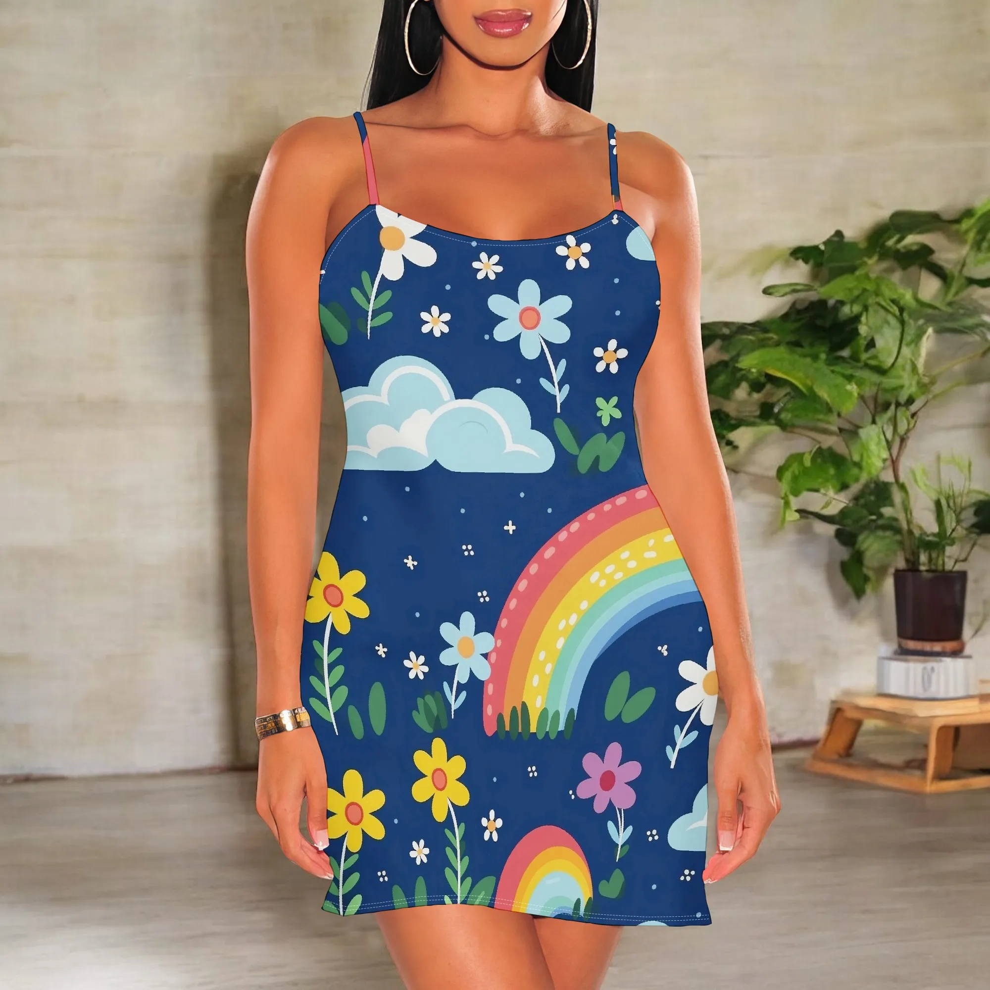 Cute Rainbow Flower Print Mini Dress 2025 Spaghetti Strap Summer Holiday Casual Bodycon Dress for Women S-3XL
Cute Rainbow Flower Print Mini Dress 2025 Spaghetti Strap Summer Holiday Casual Bodycon Dress for Women S-3XL