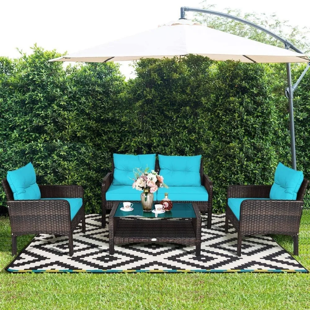 4-Piece Outdoor Patio Set – Rattan Wicker Sectional Sofa & Coffee Table, All-Weather Conversation Set
4-Piece Outdoor Patio Set – Rattan Wicker Sectional Sofa & Coffee Table, All-Weather Conversation Set