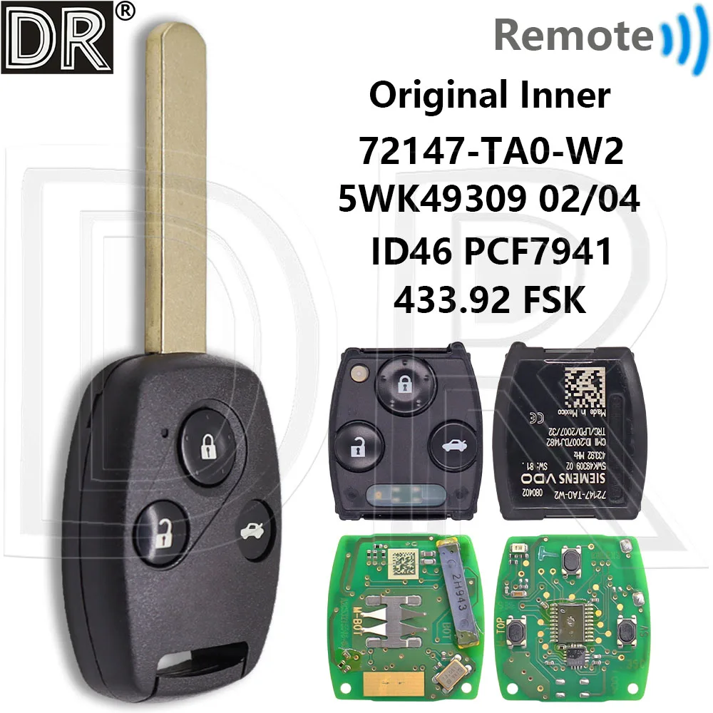 Отличный оригинальный внутренний FCCID: 5WK49309 ID46 PCF7941 433,92 МГц 72147-TA0-W2 автомобильный дистанционный ключ для Honda Accord 2008 2009 2010 2011 2012
Отличный оригинальный внутренний FCCID: 5WK49309 ID46 PCF7941 433,92 МГц 72147-TA0-W2 автомобильный дистанционный ключ для Honda Accord 2008 2009 2010 2011 2012