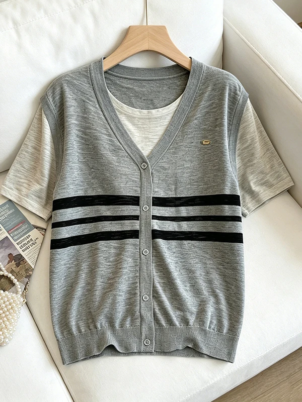 plus Size Women's Knitted Short Sleeve Striped T-Shirt Summer Fashion Casual Wear Moisture Wicking Breathable Regular Fit
plus Size Women's Knitted Short Sleeve Striped T-Shirt Summer Fashion Casual Wear Moisture Wicking Breathable Regular Fit