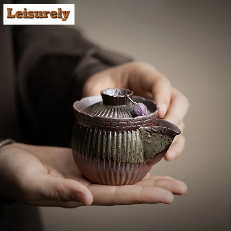 130ml Handmade Old Rock Mud Striped Hand-held Teapot Zen Tea Infuser Pot Tea Maker Kettle with Ball Hole Drinkware Collection
130ml Handmade Old Rock Mud Striped Hand-held Teapot Zen Tea Infuser Pot Tea Maker Kettle with Ball Hole Drinkware Collection
