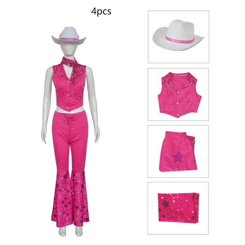 Movie Barbi Cosplay Rose Red Bell Bottoms Barbe Cosplay Suit Tight Fitting Set with Hat and Scarf Halloween Costumes Kids Adult
Movie Barbi Cosplay Rose Red Bell Bottoms Barbe Cosplay Suit Tight Fitting Set with Hat and Scarf Halloween Costumes Kids Adult