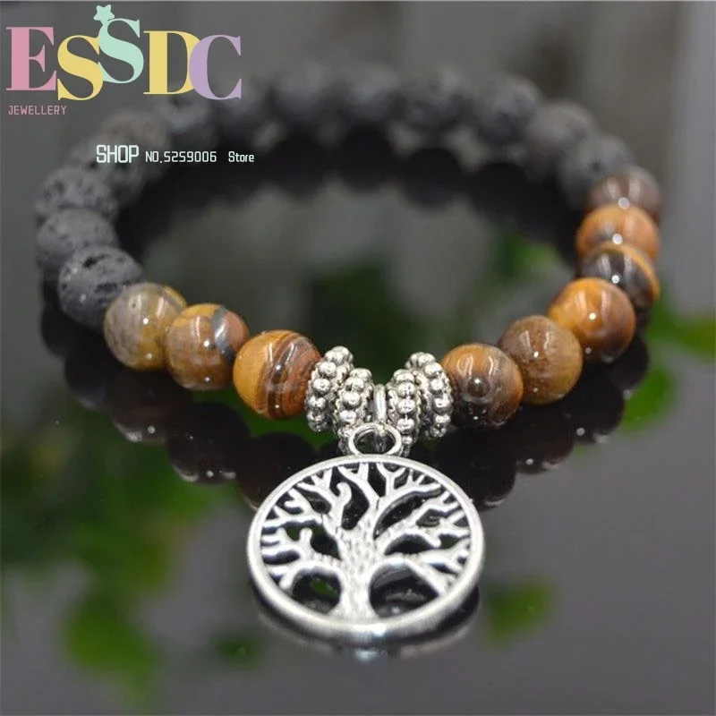 Black Natural Volcanic Lava Beads One Circle Tree of Lift Pendant for Men or Women Tiger Eye Stone Bracelets
Black Natural Volcanic Lava Beads One Circle Tree of Lift Pendant for Men or Women Tiger Eye Stone Bracelets