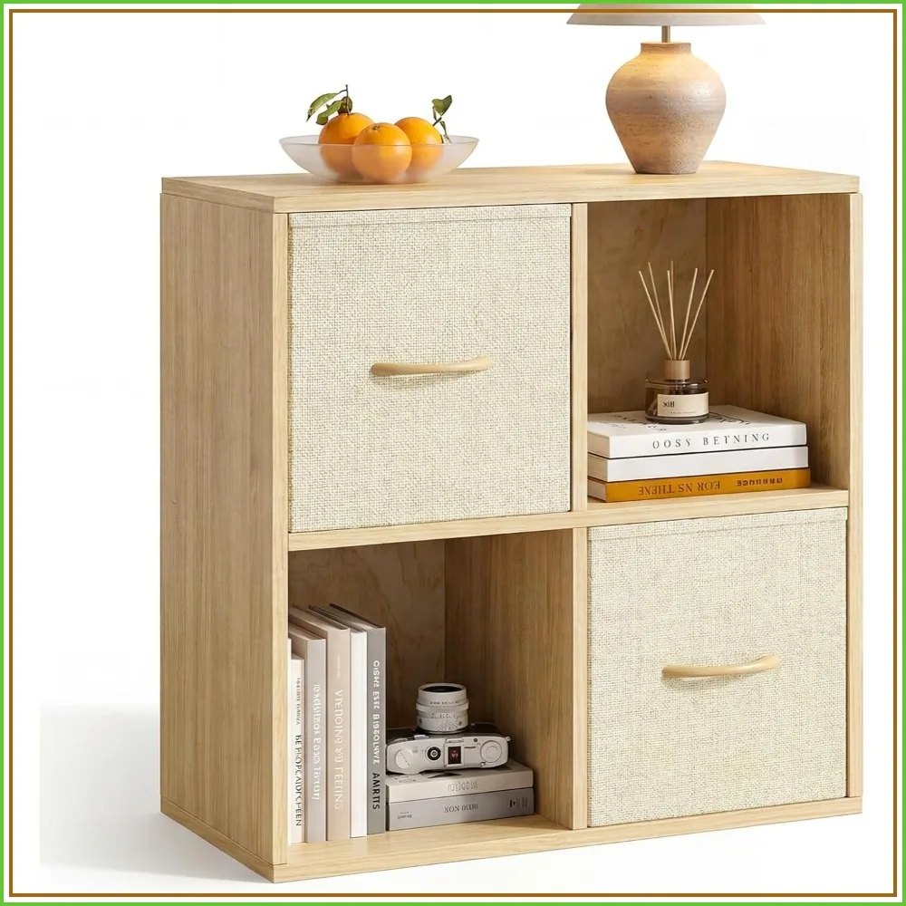 4 Cube Storage Organizer with 2 Bins, Solid Wood Bookshelf, Removable Back Panels, Vertical or Horizontal Bookcase for Living Room, Bedroom, Office
4 Cube Storage Organizer with 2 Bins, Solid Wood Bookshelf, Removable Back Panels, Vertical or Horizontal Bookcase for Living Room, Bedroom, Office