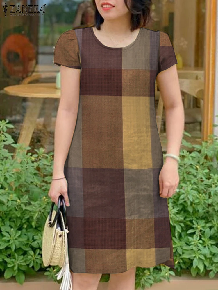 ZANZEA Women Vintage Short Sleeve Plaid Checked Dress 2025 Summer Sundress Stylish O Neck Knee Length Work Vestidos Robe Femme
ZANZEA Women Vintage Short Sleeve Plaid Checked Dress 2025 Summer Sundress Stylish O Neck Knee Length Work Vestidos Robe Femme