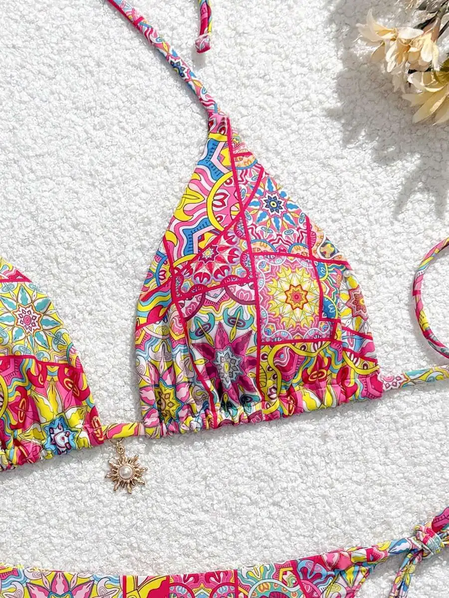 Womens Summer Beach Full Print Halter Tie Triangle Bikini Set
Womens Summer Beach Full Print Halter Tie Triangle Bikini Set