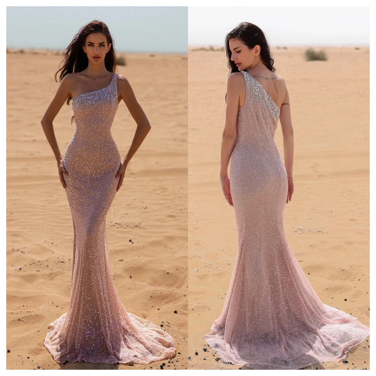 2026 New Pink Sequined Ball Gown Dubai Style One Shoulder Trailing Mermaid Evening Gown Elegant Wedding Guest Formal Dress
2026 New Pink Sequined Ball Gown Dubai Style One Shoulder Trailing Mermaid Evening Gown Elegant Wedding Guest Formal Dress