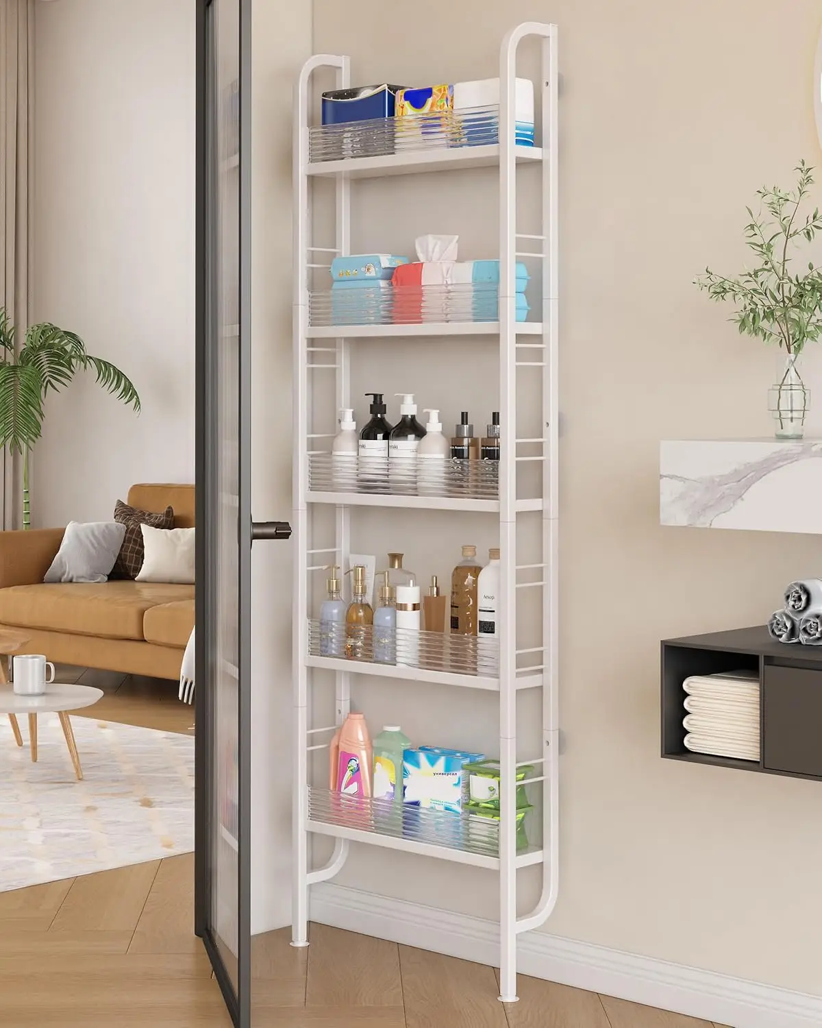 Behind The Door Bathroom Shelf Narrow 5-Tier, Slim Space-Saving Storage Shelf, Freestanding Narrow Shelving Unit for Bat
Behind The Door Bathroom Shelf Narrow 5-Tier, Slim Space-Saving Storage Shelf, Freestanding Narrow Shelving Unit for Bat