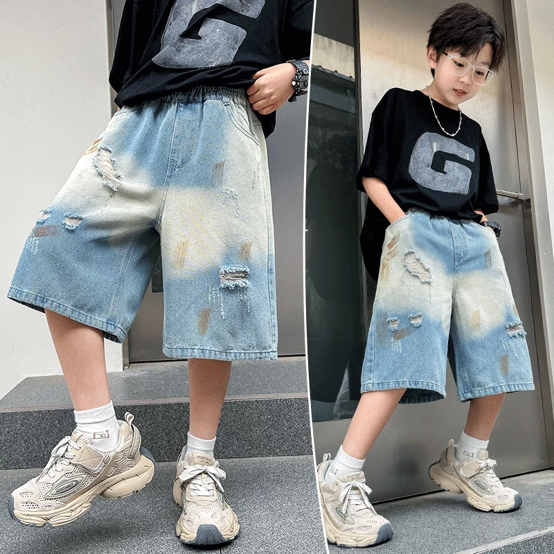 Children New Summer Ripped Denim Shorts For Boy Elegant Kids Mid-Calf Jeans Shorts High Quality Teenager Boy Broken Capris Pants
Children New Summer Ripped Denim Shorts For Boy Elegant Kids Mid-Calf Jeans Shorts High Quality Teenager Boy Broken Capris Pants