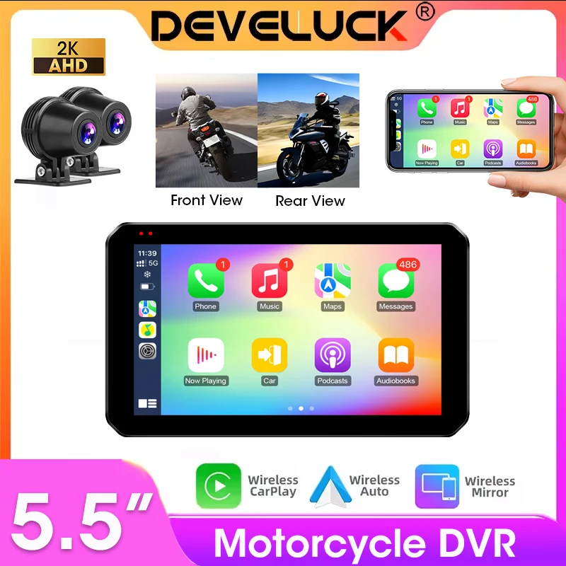 Develuck 5/5.5" 2K Motorcycle DVR GPS Navigation Wireless CarPlay Android Auto for Motorcycle Camera Monitor Moto Remote Control
Develuck 5/5.5" 2K Motorcycle DVR GPS Navigation Wireless CarPlay Android Auto for Motorcycle Camera Monitor Moto Remote Control
