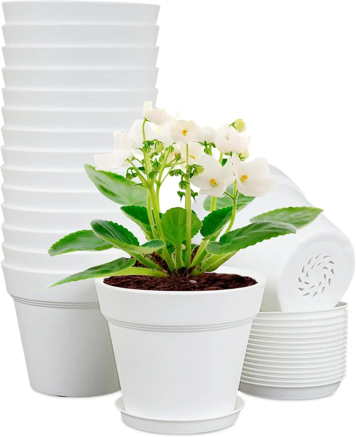 4 Inch Plastic Nursery Pots with Saucers, 16 Pack Planters for Indoor Outdoor Plants, White
4 Inch Plastic Nursery Pots with Saucers, 16 Pack Planters for Indoor Outdoor Plants, White